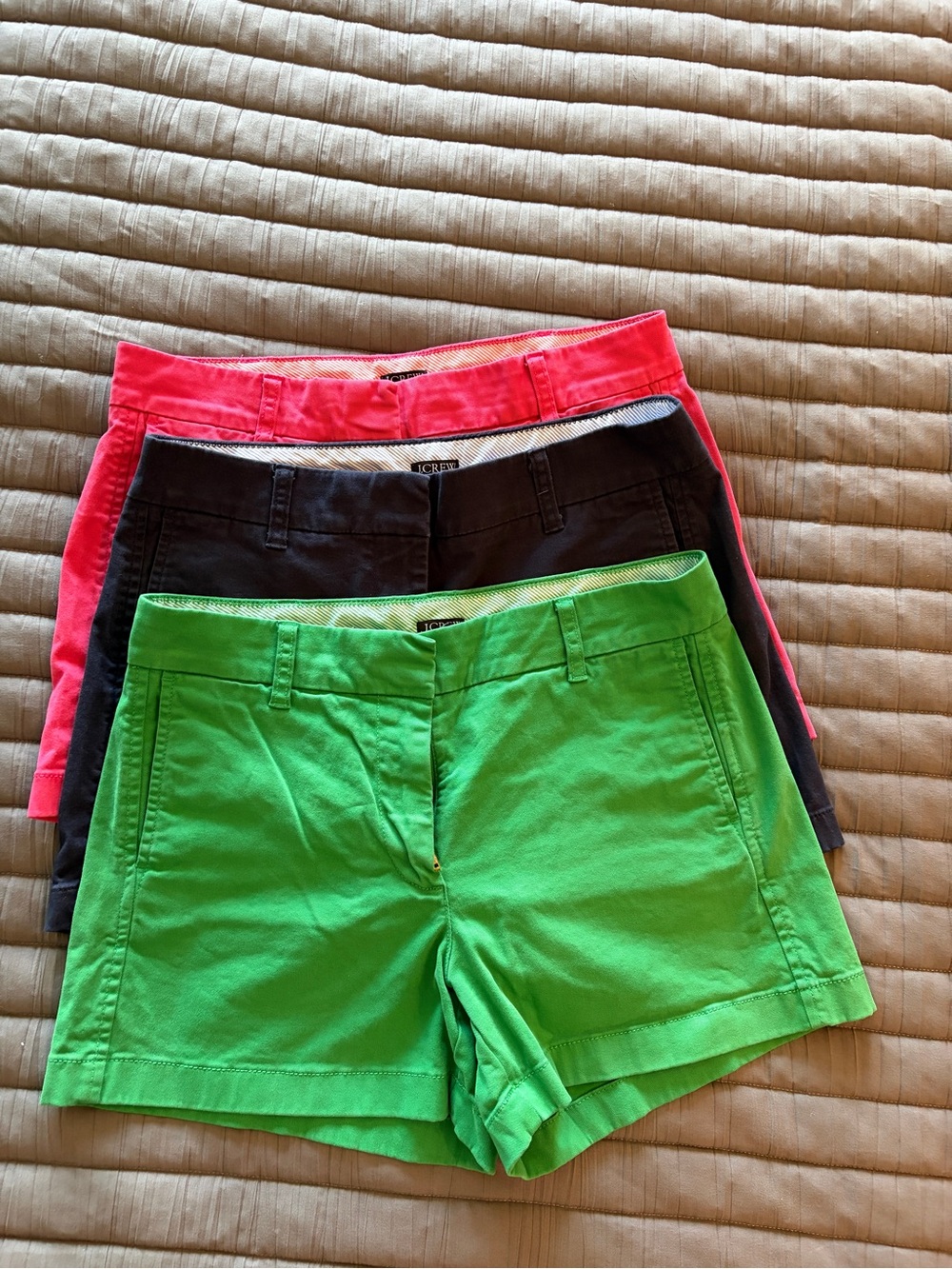 J. Crew Women’s Shorts Set — Bright Green, Black, Coral Pink
